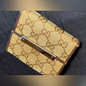 Gucci authentic Wallet vintage GG Brown Canvas coated leather